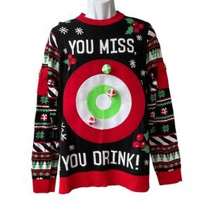 Tipsy Elves YOU MISS YOU DRINK Bullseye Game Ugly Christmas Sweater Size L